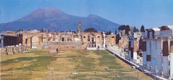 The Forum of Pompeii with Vesuvius in the background