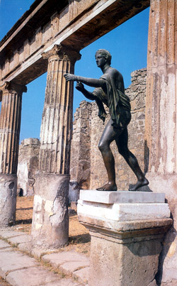 The bronze statue of Apollo near the portico of the sacred area