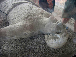 Plaster cast of a human body in Pompeii