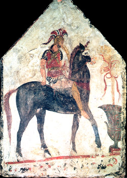 Immagine di un cavaliere in una tomba lucana a Paestum
