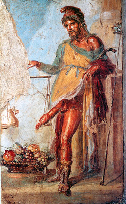 Fresco of Priapus by th entrance of the Vettii House 