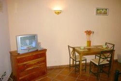 Table with TV in the room