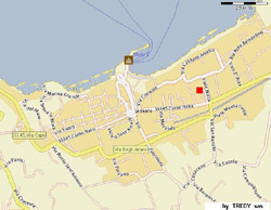 Sorrento Lodging: The red square shows the exact location of Parco Verde Lodging in the Sorrento Center