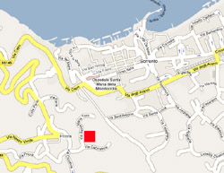 The red square shows the exact location of Isotta apartment in Sorrento