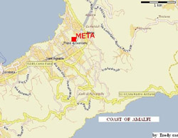 The exact location in Meta di Sorrento of Alimuri Lodging (red square)