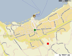 Sorrento Apartment: The exact location of Chiara apartment (red square) and the main square of Sorrento (green circle)
