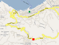 The exact location of Rosy  apartment  (red square) and Tasso square of Sorrento (green square)